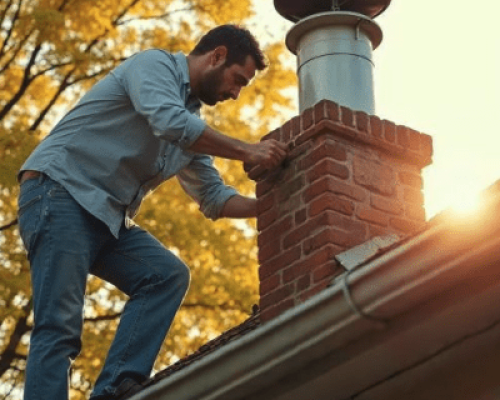 Chimney sweep cleaning Portland chimney with professional brush to remove creosote and soot buildup